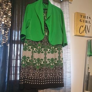 Blazer with Sleeveless 2 pc dress size 22W green black & white